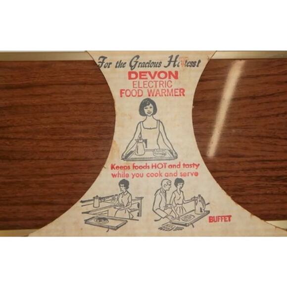 VTG MCM Devon Electric Food Warmer Hot Plate Wood Grain Teak Handles USA Made - Picture 1 of 7